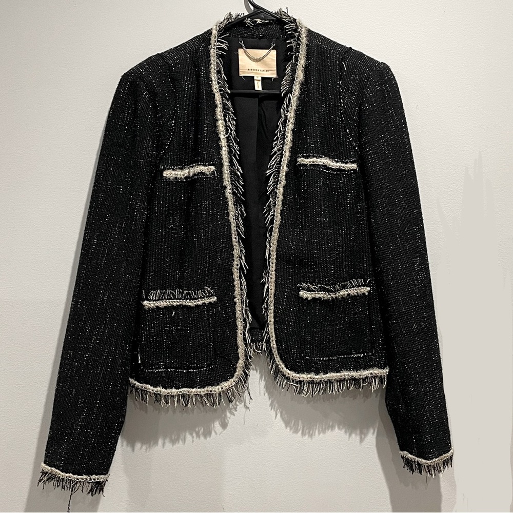 Rebecca Taylor tweed cropped jacket with chain details, size 12